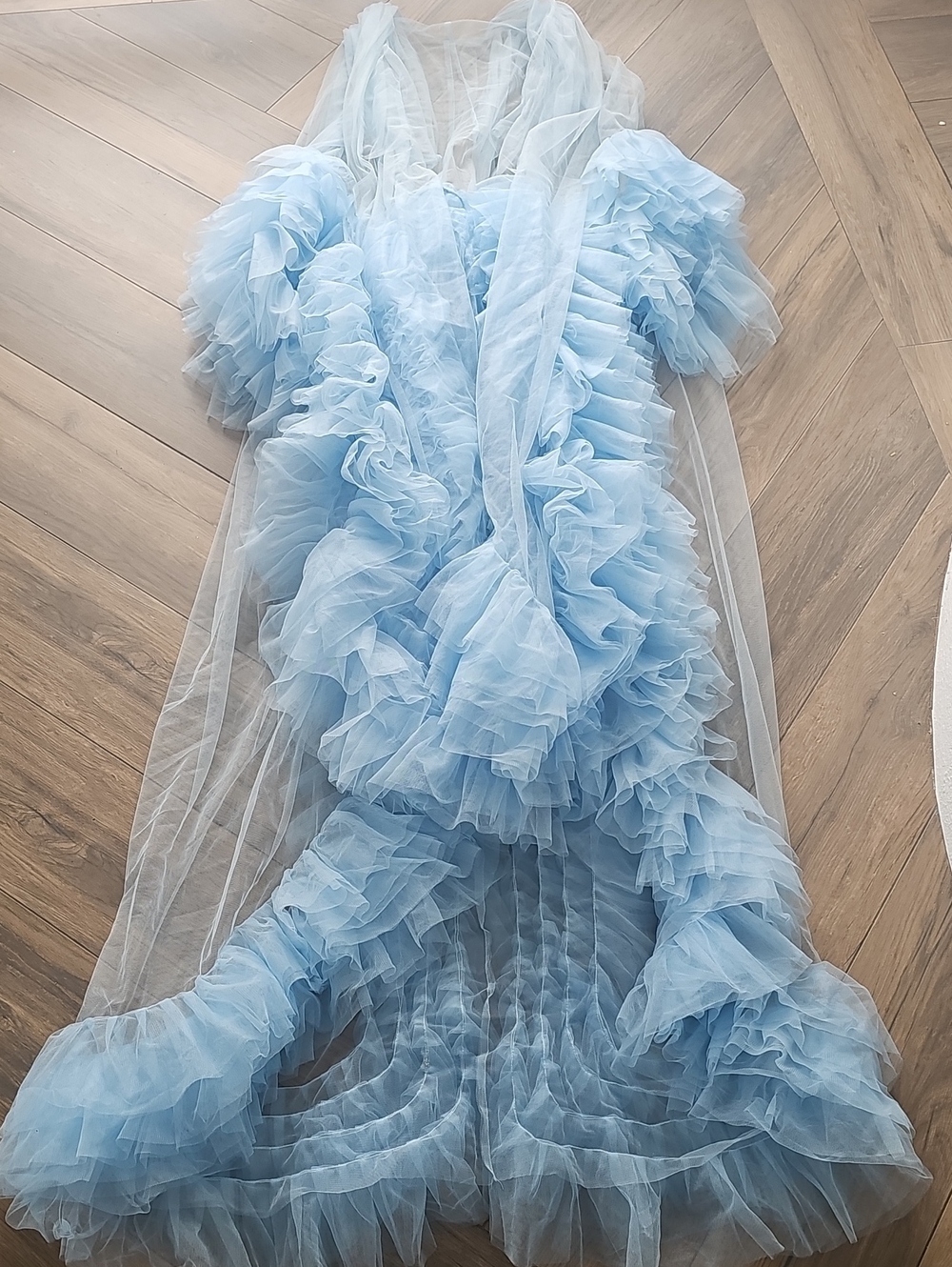 Sheer Ruffled Tulle Robe in Light Blue